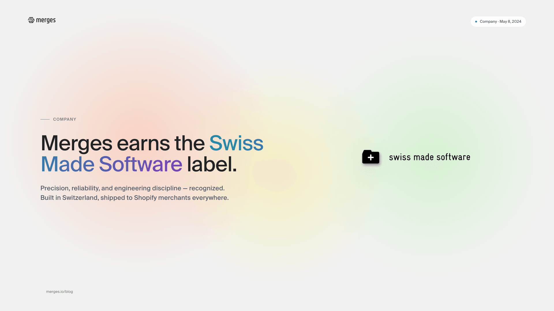 Merges receives the prestigious "Swiss Made Software" label
